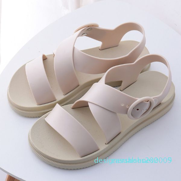 

bonjean women shoes open toe buckle soft jelly sandals female casual no slip flat platform beach shoes 2020 summer d05, Black