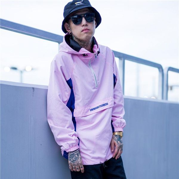 

с открытыми плечами цвет блока лоскутная мужская куртка новая мода пуловер передняя половина молнии хип-хоп куртки мужчины 2 цвета дышащие с, Black;brown