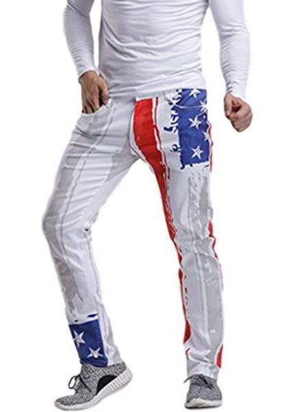 

idopy men`s patriotic usa american flag stretchy jeans pants, Blue