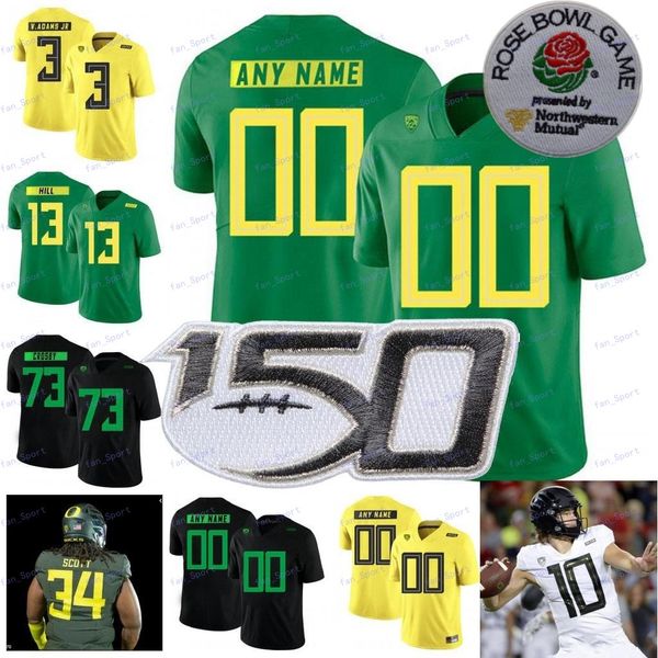 

custom oregon ducks football white black green yellow 7 cj verdell 10 justin herbert 30 jaylon redd 2020 rose bowl 150th jersey 4xl