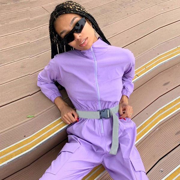 

spring solid color long jumpsuit fashion stand collar high waist jumpsuit women's loose club long sleeve, Black;white