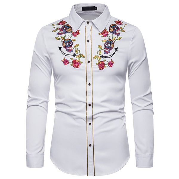 

jaycosin men's shirt luxury business floral print shirt leisure fashion embroidery print lapel for male winter work blouses 926, White;black