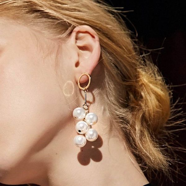 

dangle chandelier jewelry trendy many styles beaded simulated pearl drop earrings for women cute bowknot circle pendientes, Silver