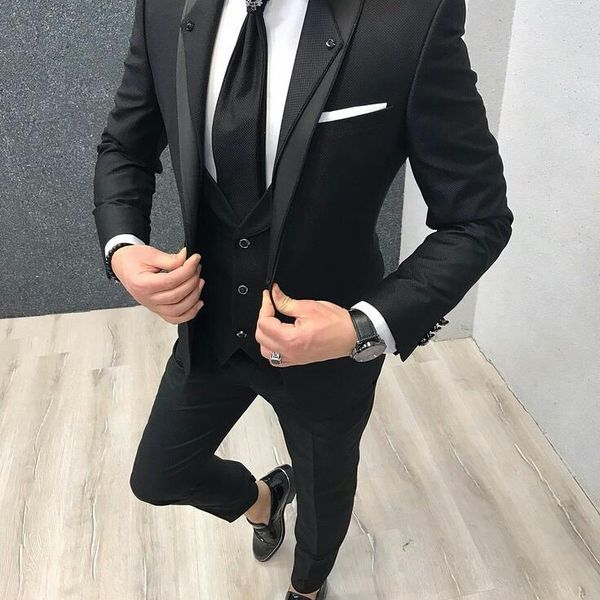 

latest design shawl lapel men suits for wedding tuxedos groom wear black man jacket 3piece costume homme terno masculino trajes de hombre, Black;gray