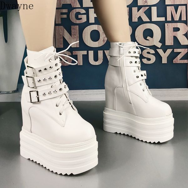 

2019 fall new 14 cm super high heel boots rivets womens boots fashion wedges short increase within ankle, Black