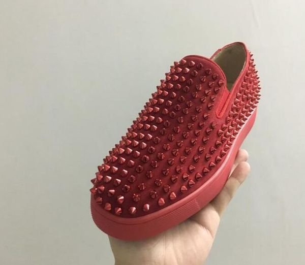 

2018 [original box] france desingers party shoes white /red triangle nails spikes red bottom sneakers suede leather 4 seaons wear, 36-46, Black