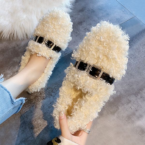 

all-match 2019 women shoes loafers fur modis casual female sneakers round toe women's moccasins dress cute new winter flat, Black