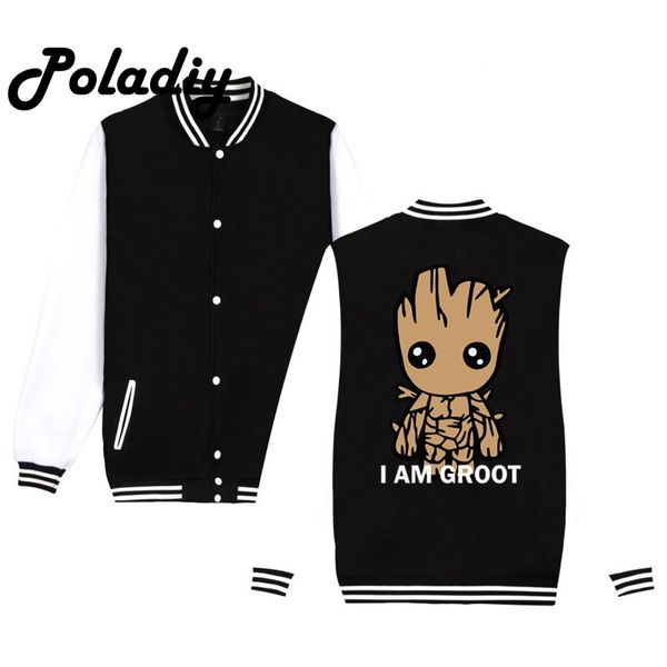 

i am guardians of the galaxy autumn printed men jacket baseball uniform jacket male plus size men coat hoodie, Black;brown