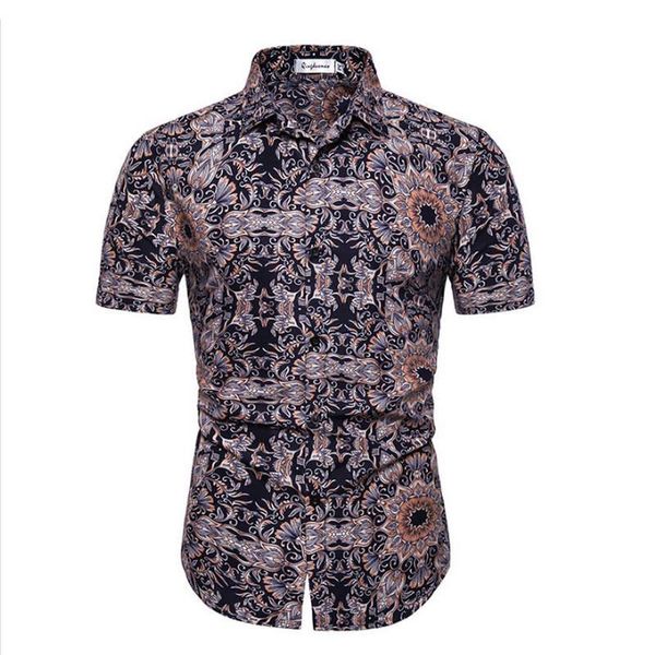 

2019 fashion mens short sleeve hawaiian shirt summer casual floral shirts for men m-3xl 9 color