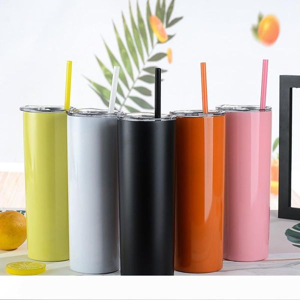 

20oz skinny tumbler stainless steel vacuum insulated straight cup beer coffee mug glasses with lids and straws
