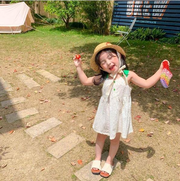 

2020 new style girls printed dress fashion cotton girls vest dresses 1-6t qh27, Red;yellow