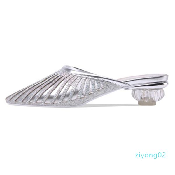 

2019 summer women mules genuine leather fashion bling mules pointed toe 2.5 cm bling heels summer slippers outdoor 02z, Black