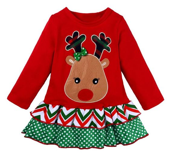 

girl christmas long sleeve t-shirt dress and long pant set baby o-neck xmas red and trousers suit kids toddler clothes two pieces kd005, White