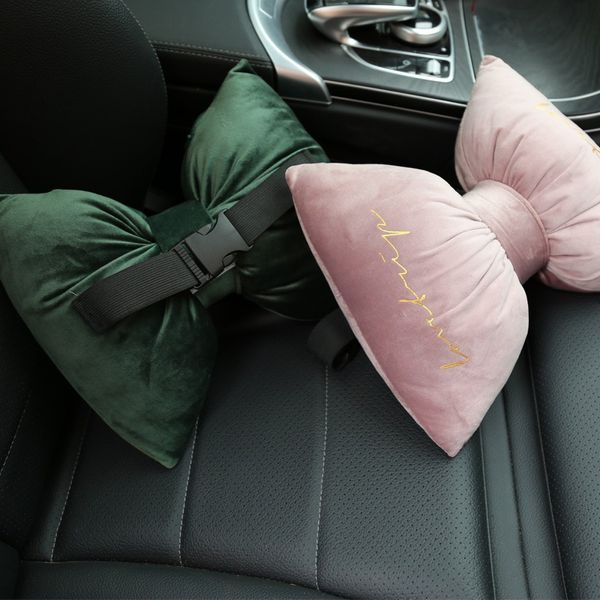 

summer soft velvet bow car headrest neck pillow plush sofa throw pillow cushion office waist detachable washable