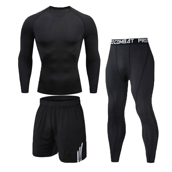 

men's compression sportswear suits gym tights comprehensive training clothes sports set running tracksuit dry fit 3 pieces, White;black