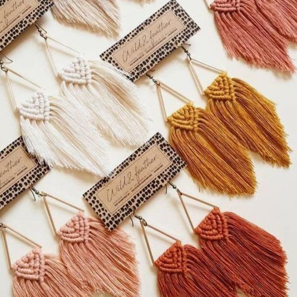 

dvacaman boho weave macrame earrings triangle ethnic feather fringe tassel earrings bridesmaid gifts wedding jewelry accessories, Silver