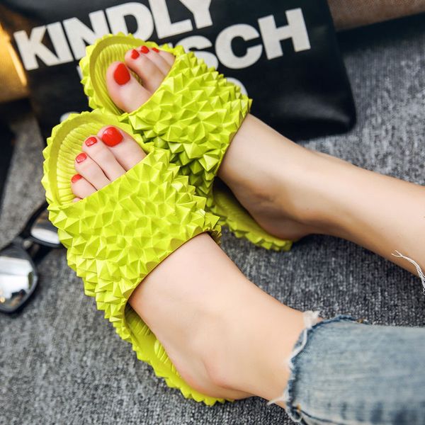

women creative durian slippers fluorescent green slides ladies summer beach shoes indoor home slipper, Black