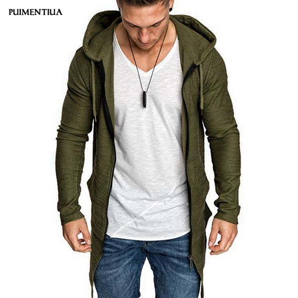 

puimentiua 2019 mens hooded solid trench coat jacket cardigan long sleeve outwear male autumn winter slim fit long coat, Tan;black