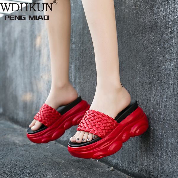 

9cm/3.5 inch height women's wedge slides fashion shoes woman summer women shoes outdoor slippers thick bottom flat platform, Black