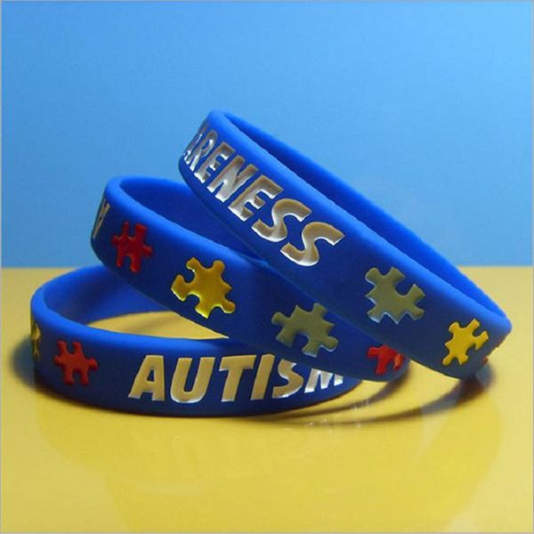 

autism awareness silicone wristband rubber bracelets for gifts kids jewelry b11, Red;brown