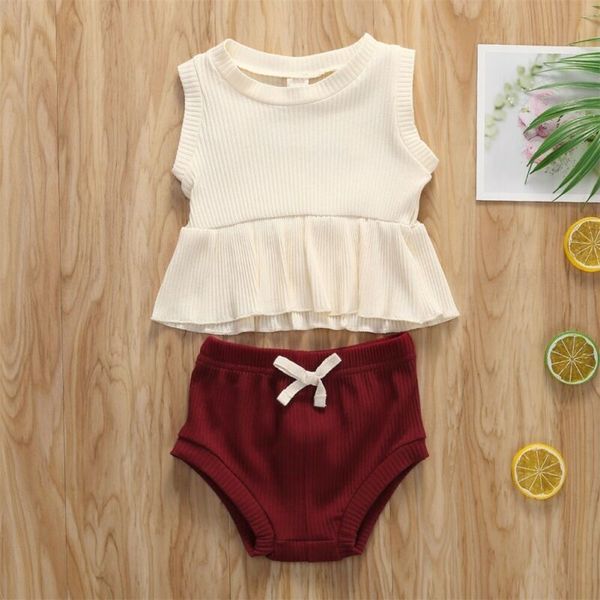 

2020 fashion newborn baby clothes sets girl new summer outfit princess ruffle vest shirt sort pants sunsuit 2pcs size0-24m, White