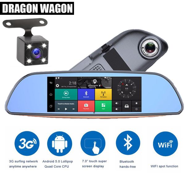 

dual lens camera full hd 1080p dash cam 7" car dvr 3g wifi rear view mirror android 5.0 gps registrar recorder