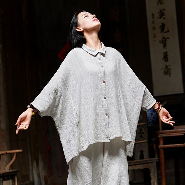 

женщины топы летняя блузка женщины хлопок льняные рубашки блузки 2019 summer new turn down воротник bat рукавом плюс размер рубашки brief, White