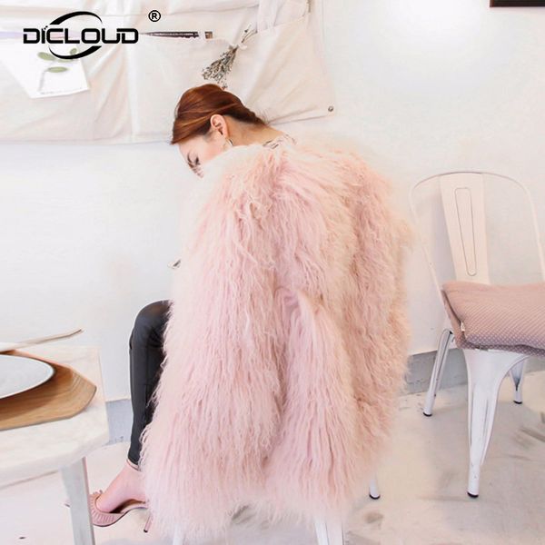 

fluffy women warm fake fur coat jacket plus size xxxl sheep fur coat women's pink faux winter luxury overcoat outerwear, Black
