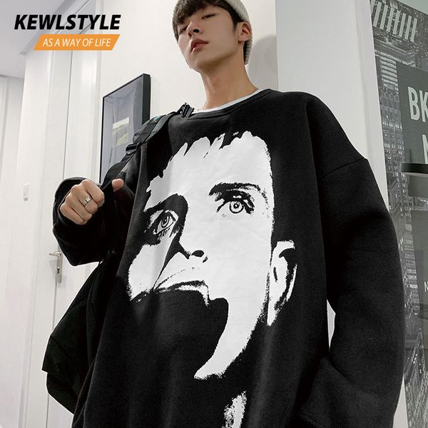 

men's harajuku sweatshirts figure print round neck pullover men hoodies oversize korean clothes autumn hip hip streetwear hd56, Black
