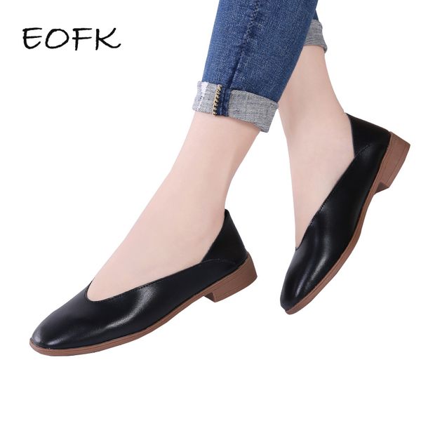 

eofk women ballet flats shoes woman slip on ladies shallow moccasins square toe casual shoes female spring autumn loafer, Black