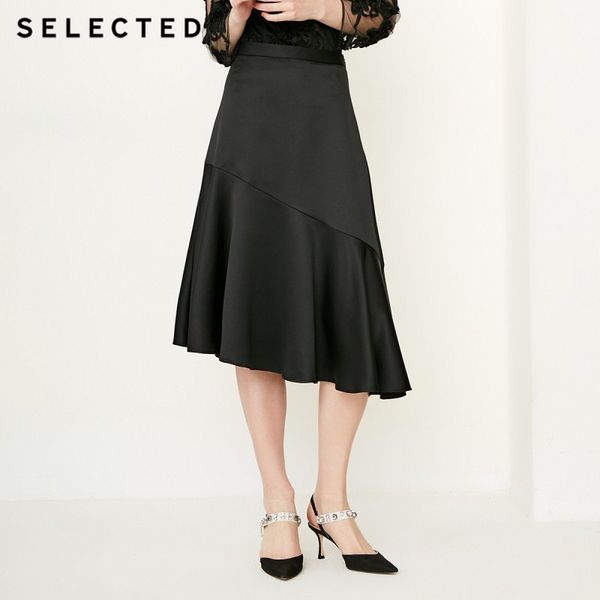 

selected pure color asymmetrical umbrella ruffled skirt sig|41834c502, Black