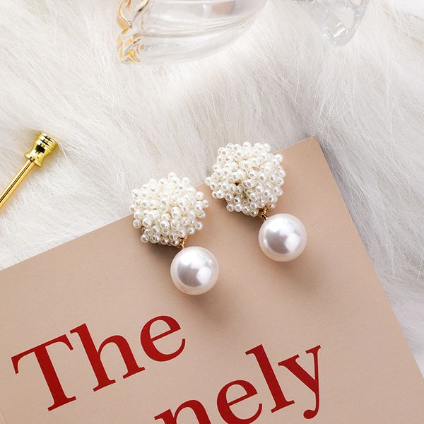 

vintage handmade style simulated pearl beads flower stud earrings elegant japan korean fashion women geometry jewelry girl gifts, Golden;silver