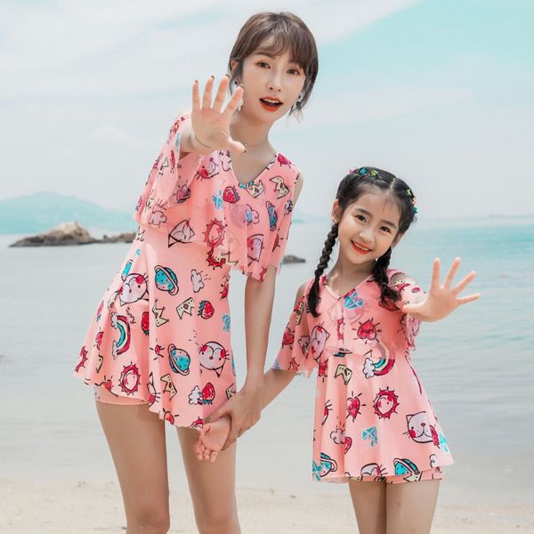 

parent-child swim female and female belly-covering split skirt children's swimsuit girl baby princess swimming suit, White;black