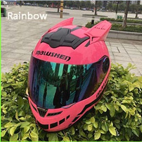 

2019 full face helmet pink helmet with rainbow visor motorcycle off road professional rally racing helmets casque casco