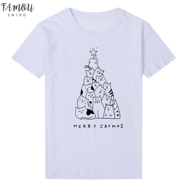 

веселый catmas tshirt женщины смешные печати акриловая cat деревья kawaii фестиваль подростковая майка мода tops, White