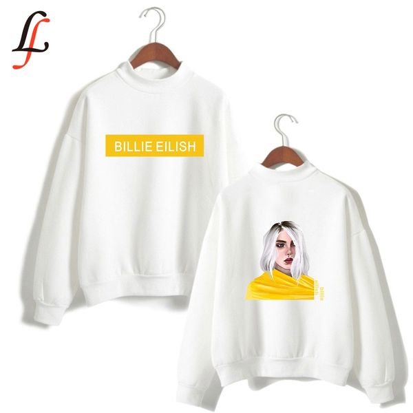 

bilie eilish turtleneck hoodies sweatshirts kpop harajuku women oversize outwear hip-hop bangtan boys clothes 2019 new fashion, Black