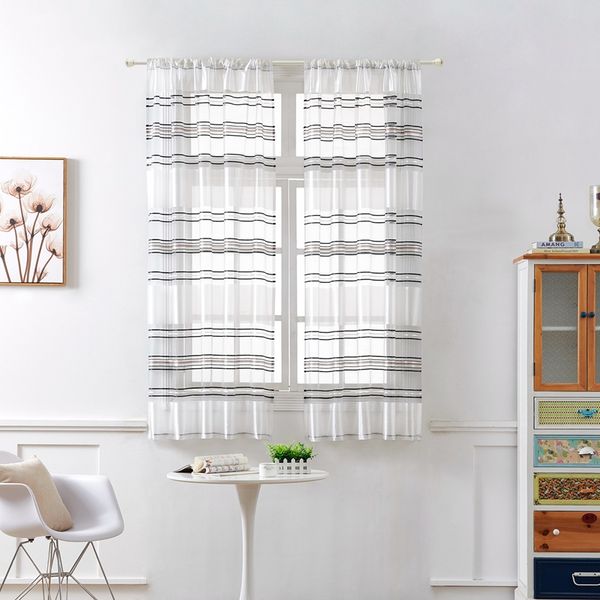 

new-modern simple horizontal stripes silver wire gauze living room door window curtain panel