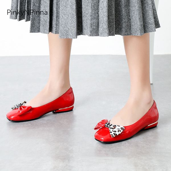

2020 spring summer women fashion patent leather ballerina flat red bow-knot ladies cute office slip on casual shoes plus size, Black