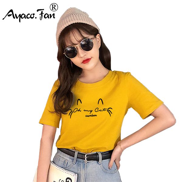 

plus size summer new women t-shirts 2019 new o-neck short sleeve print loose t-shirt casual slim lady shirts female tees, Black