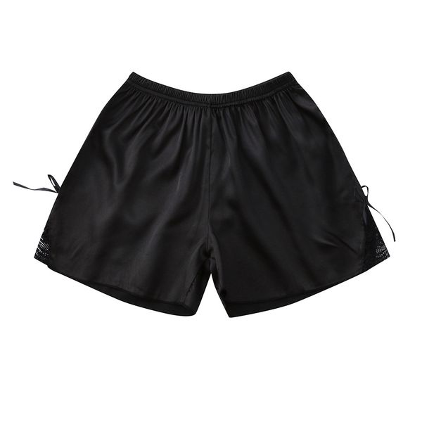 

women new fashion sleepwear solid  lace patchwork bow elastic waist short sleep bottoms calÃ§as de pijama cor sÃ³lida #e, Black;red