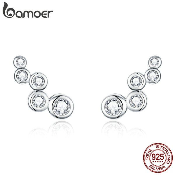 

bamoer shiny bubble long stud earrings for women geometric simple 925 sterling silver jewelry statement engagement gift bse235, Golden;silver