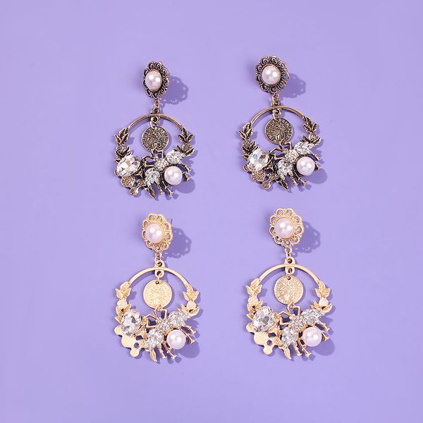 

european and american-style retro earrings court elegant earrings sen department of xian qi pearl diamond da qi kuan stud earrings, Golden
