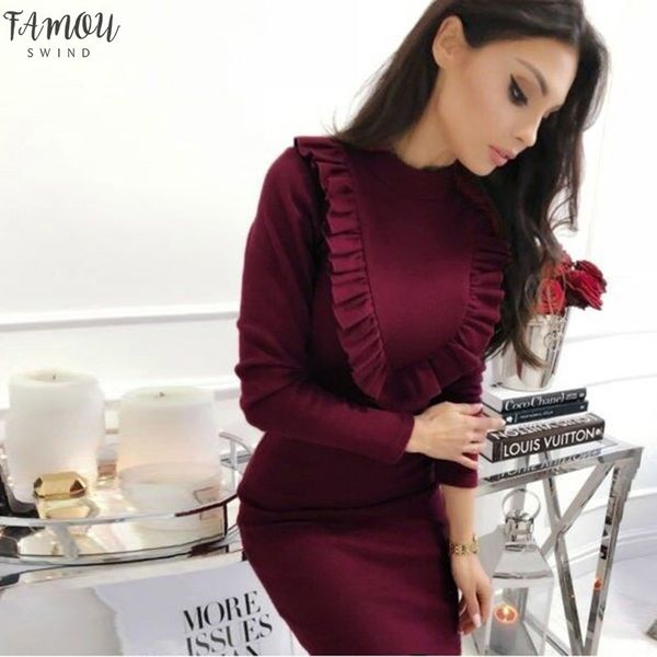 

women ruffles sheath party dress ladies long sleeve turtleneck slim elegant dress 2020 winter women warm mini dress, Black;gray
