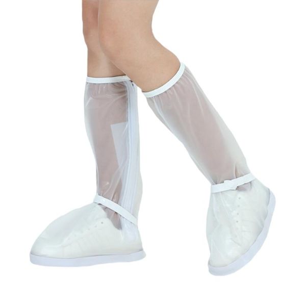 

reusable travel overshoes protective portable zipper rain boots waterproof shoe cover anti slip snow motorcycle long tube, White;pink