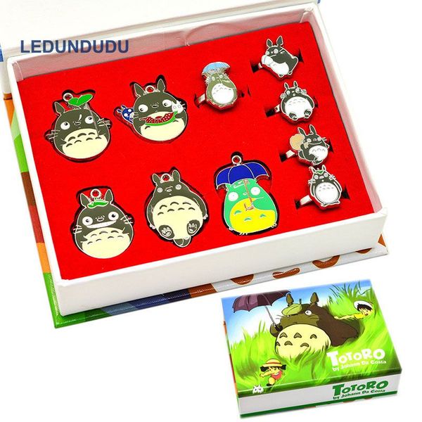 

my neighbor totoro cosplay accessories set action figures toys totoro rings keyrings collection necklace pendants keychains, Silver