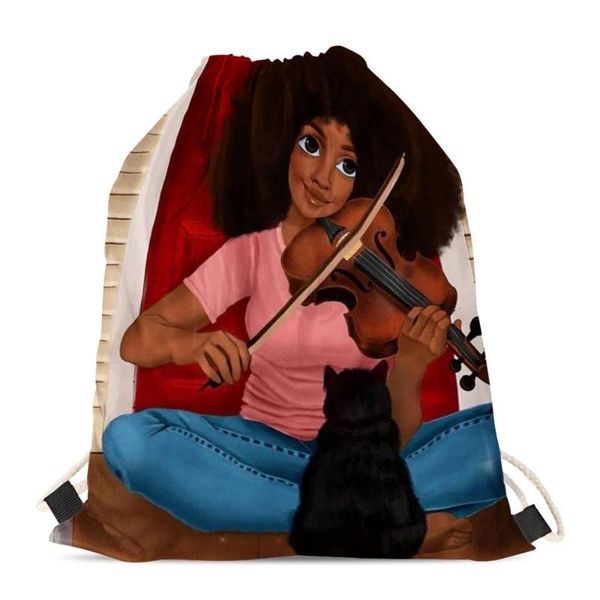 

hycool спортивные сумки женщины шнурок сумки африканская черная девушка скрипка шаблон девушки путешествия softback дамы йога фитнес рюкзак