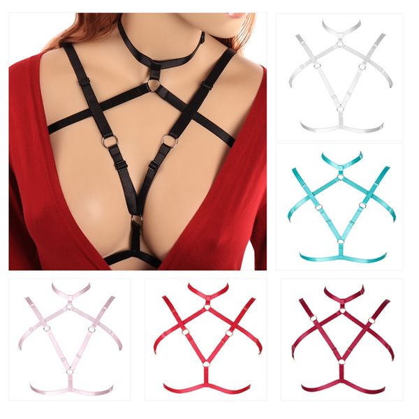 

crop open chest cage bra pink harness bra fetish wear bottom body harness lingerie bondage goth rave for women, Black;white