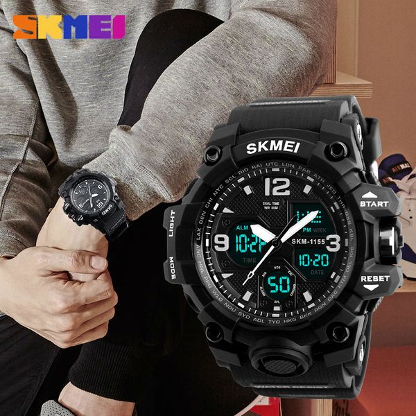 

skmei fashion sports watches for men shockproof waterproof digital wristwatches men watch 2 time chrono male reloj hombre 1155, Slivery;brown