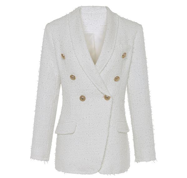 

new arrival women's white blazers coat 2018 autumn elegant double breasted tweed jackets coat d489, White;black