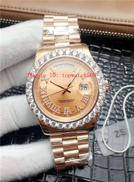 

new date day watch diamond watch wristwatch swiss 2836 automatic mechanical 28800 vph sapphire crystal 18k rose gold 316l stainless steel, Slivery;brown